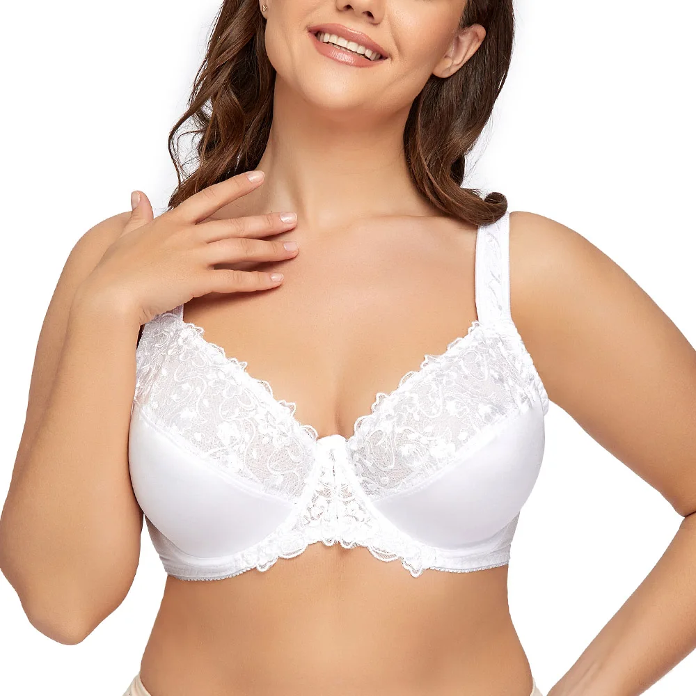 

Women's Full Coverage Embroideried Non Padded Lace Sheer Underwire Lingerie Plus Size Bra Large Bosom 34-52 B C D E F G H I Cup