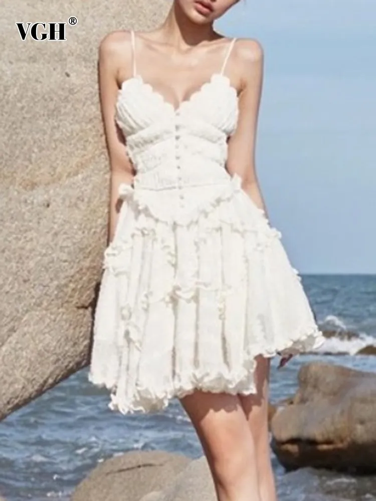 

Женское ажурное мини-платье VGH, однотонное платье с квадратным вырезом, без рукавов, с высокой талией и съедобным деревом, Новинка