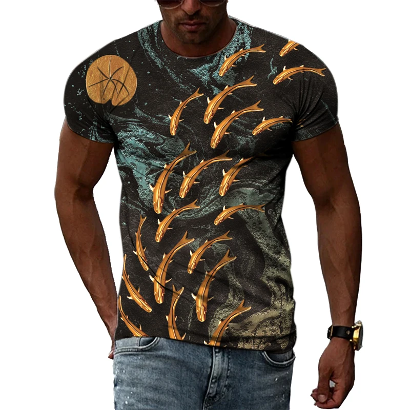 

Handsome New Men's Creative Pattern 3D T-Shirt Trend Street Hip-Hop Short Sleeved Top Personality Fashion Casual Round Neck Tees