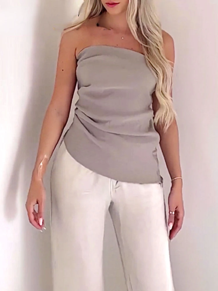 

Женский модный Асимметричный корсет без бретелек, топы, бюстье с рюшами, топ на боковой молнии, Женская облегающая Сексуальная майка, женские топы