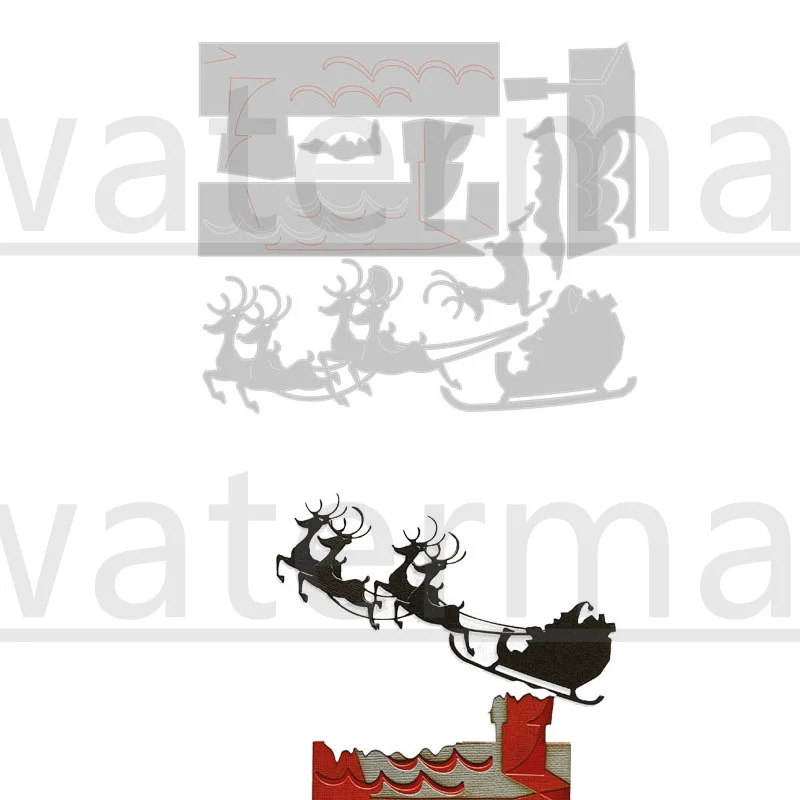 

Christmas Reindeer Cart Santa Claus Metal Cutting Dies For Scrapbooking Diy Decoration Craft Embossing Stencil 2023 New Arrived