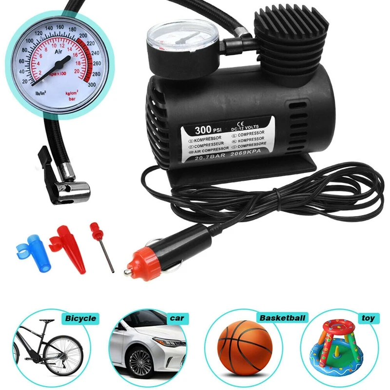

12V 300PSI Auto Car Electric Tire Air Inflator Pump Portable Air Compressor Black
