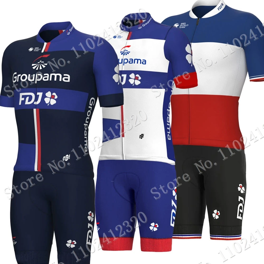 

FDJ Cycling Team 2023 Jersey Set France Champion Summer Clothing Mens Road Bike Shirts Suit Bicycle Bib Shorts MTB Ropa Maillot