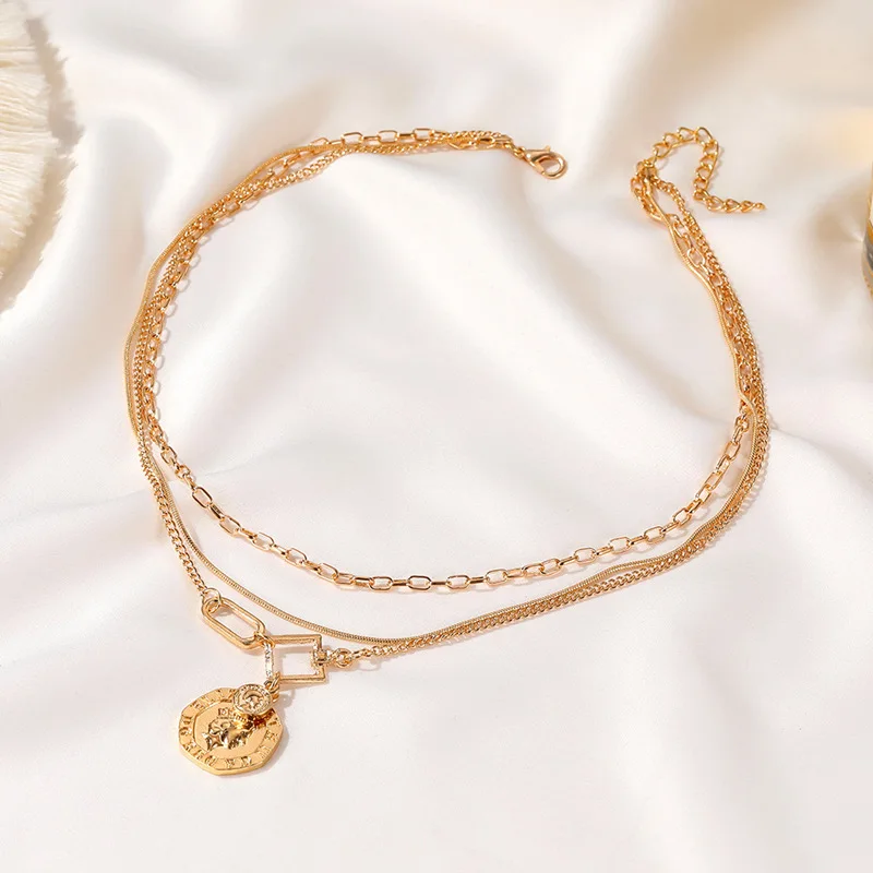 

Europe And America Hot Sale Multi Layer Sweater Chain Necklace Fashion Hip Hop Punk Coin Portrait Alloy Ladies Jewelry