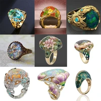 new fashion women hot selling jewelry golden retro style hand painted oil female ring jewelry