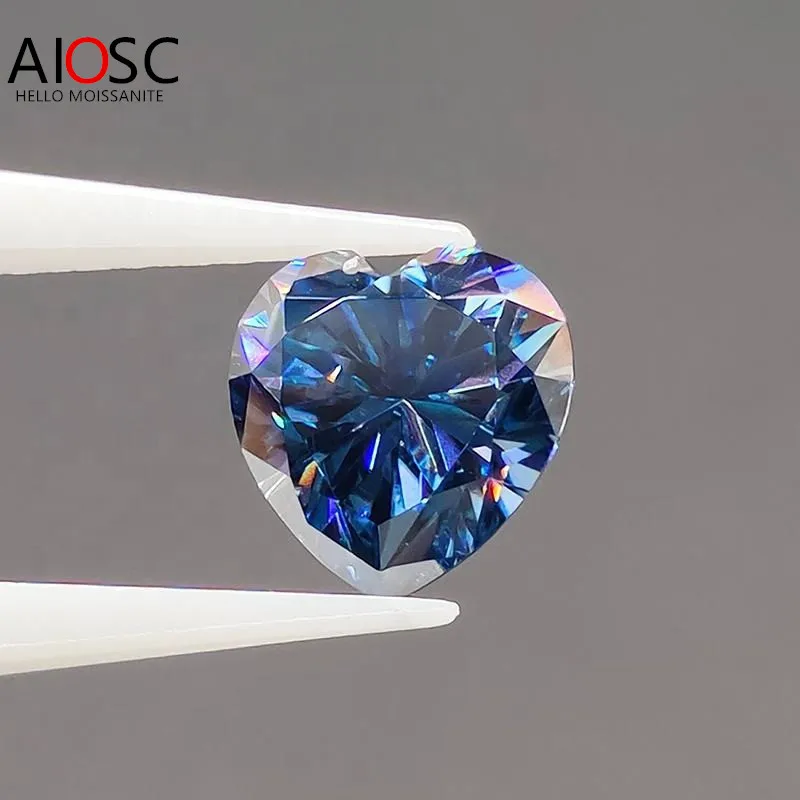 

AIOSC Heart Shape ViVid Blue Loose Gemstones 100% Real Moissanite VVS1 Stone for Diamond Ring with GRA Certificate Precious Gems