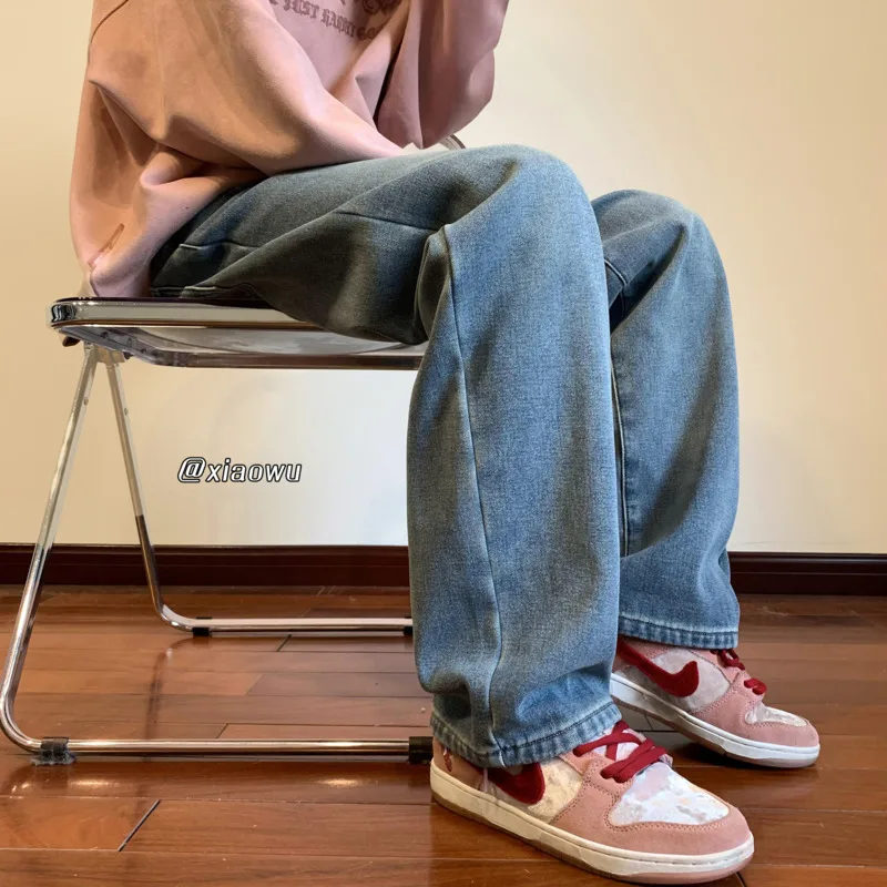 Winter Fleece Jeans Men Warm Fashion 3 Colors Casual Baggy Straight Jeans Men Streetwear Loose Denim Pants Mens Trousers M-2XL