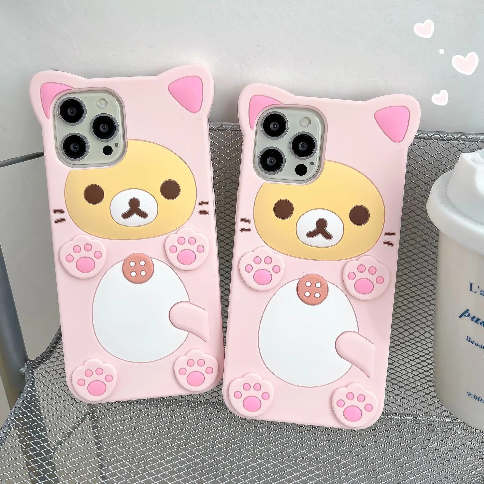Rilakkuma Cat Bear Силиконовый мягкий чехол для iPhone 16 15 14 13 12 11 Pro Max 3D Мультяшный