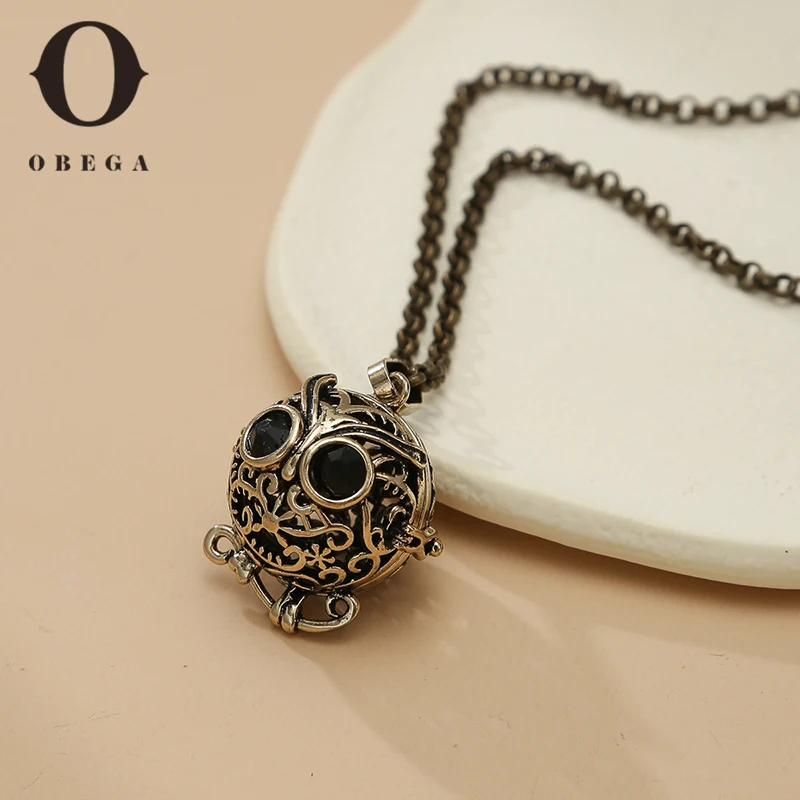 

Obega Mexico Chime Music Ball Caller Gold Owl Pendant Vintage Pregnancy Aroma Necklace Essential Oil Diffuser Lockets Jewelry