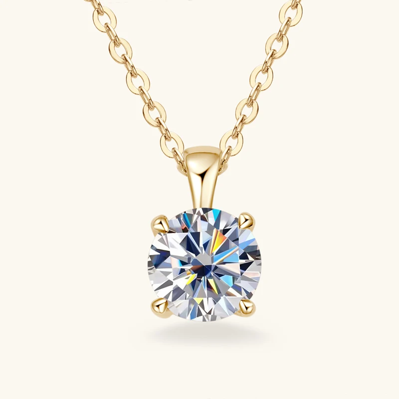 6.5mm 1.0 carat D Moissanite Solitaire Drop Necklaces 18k Gold Plated Pendant Original Real 925 Silver Chain Jewelry for Women