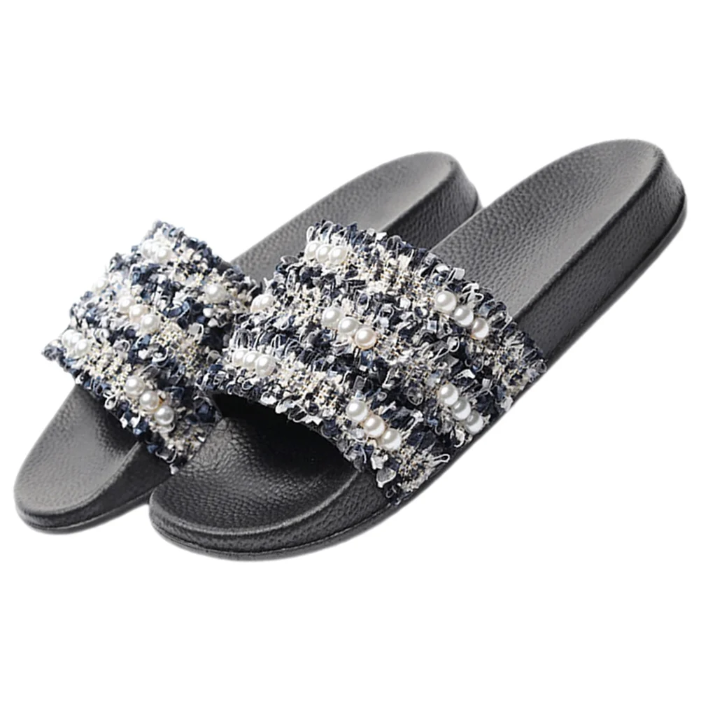 2 Pairs  Women Pearl Sandals Braided Pearl Flat Sandals Summer Flat Sandals Slippers