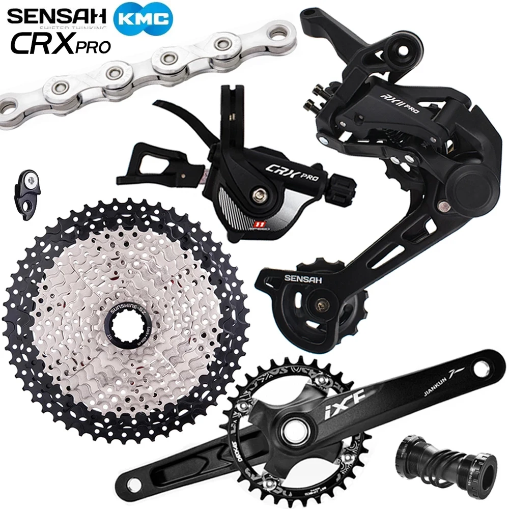 

SENSAH MTB 11Speed Shifter Groupset CRX PRO 1X11 Trigger Lever Rear Derailleur＆KMC X11 Chain＆170mm Crankset＆11Speed Cassette Kit
