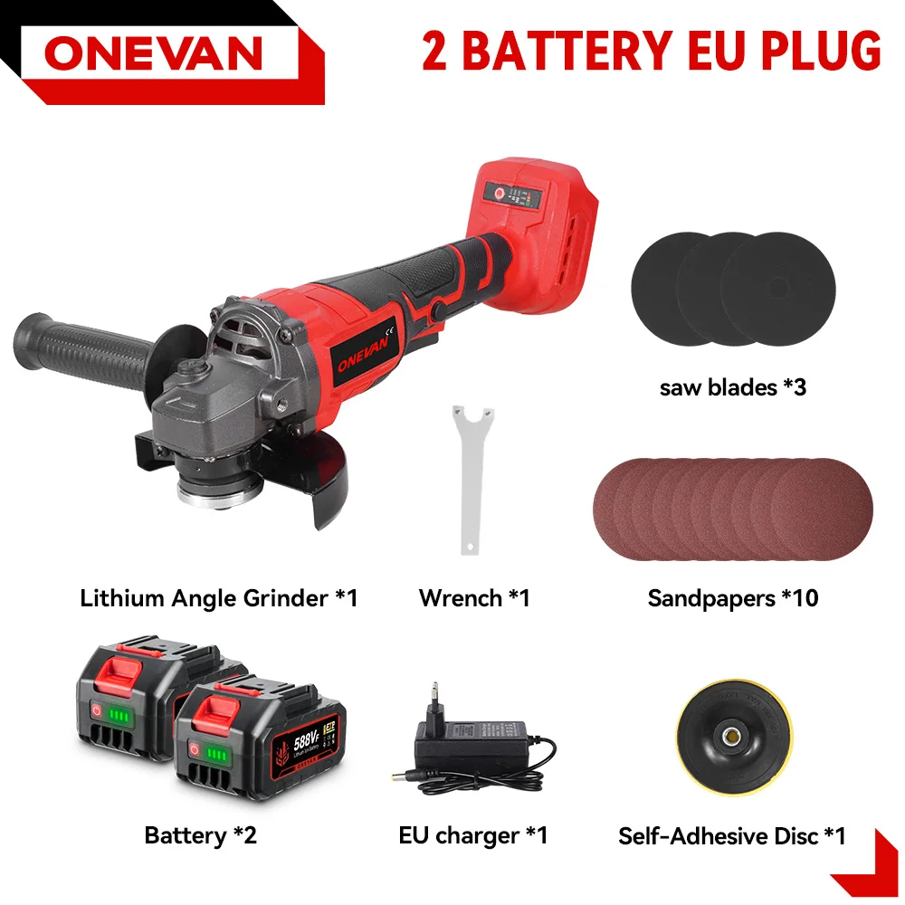 ONEVAN Бесщеточная угловая шлифовальная машина 3000 Вт 125 мм