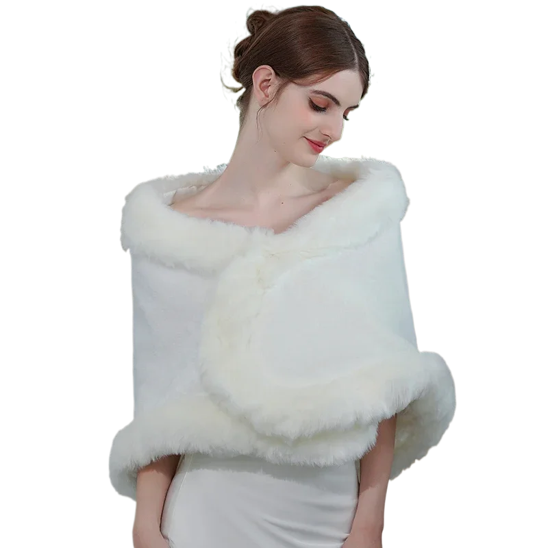 

Faux Fur Capes White Wedding Wrap Bridal Shawls Stole Party Dress Shrug Winter Cloak Marriag Accessories Elegant Queen For Women