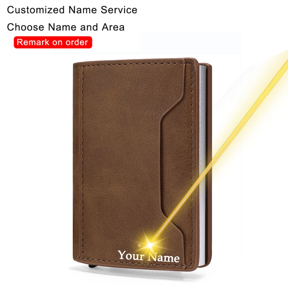 

2023 Custom Credit Card Holder Men Wallet Rfid Aluminium Box Card Case Leather Minimalist Wallet Personalized Carteira Masculina