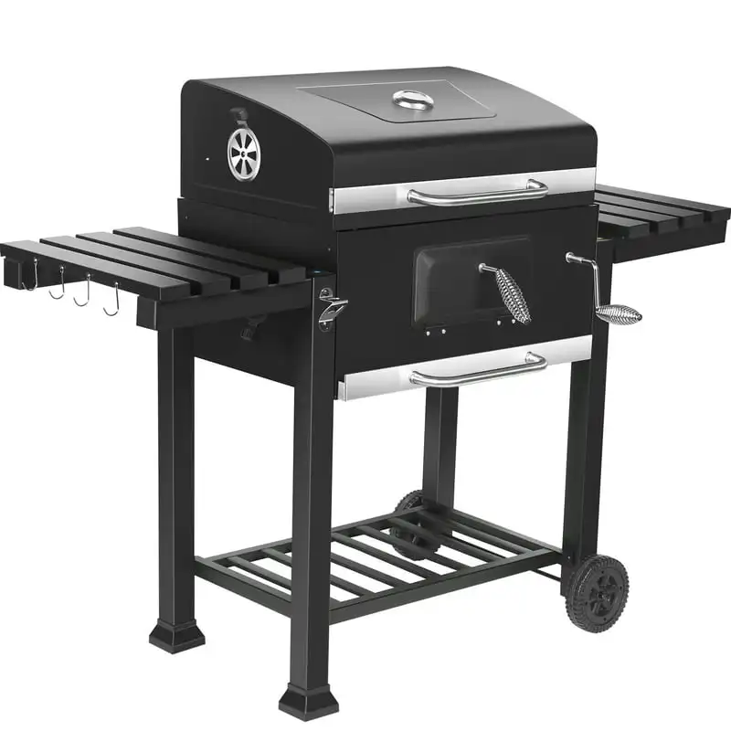 

Charcoal BBQ Grill with 2 Folding Side Shelves, Black