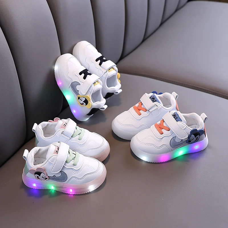 Classic Fashion Children's Shoes Disney Mickey Sports Student Kids Lighted Boys Girls Tenis Cool Casual Sneakers Zapatillas