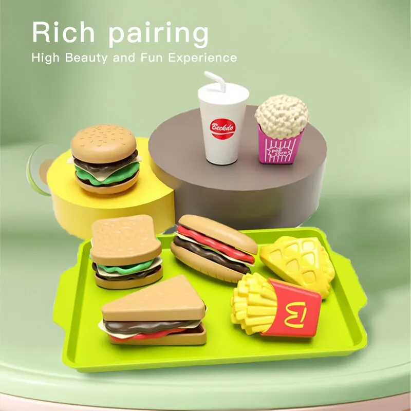 

9 PCS Per Set Detachable Snack Hamburger Plastic Pretend Toy Play House Food Sets For Kids Kitchen Toy Birthday Gift