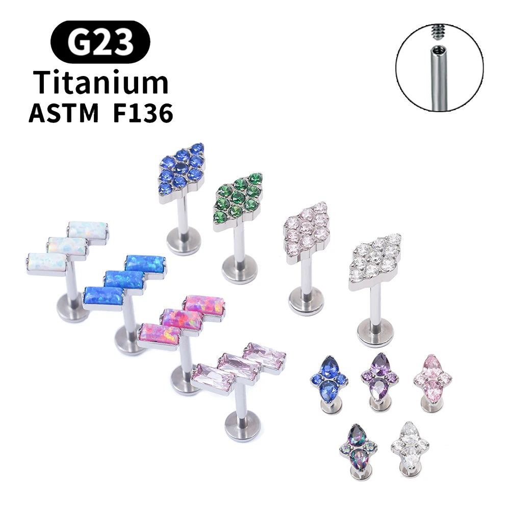 

G23 Titanium Piercing 16G Stud Earring Internally Thread CZ Helix Tragus Lip Piercing Zirconia