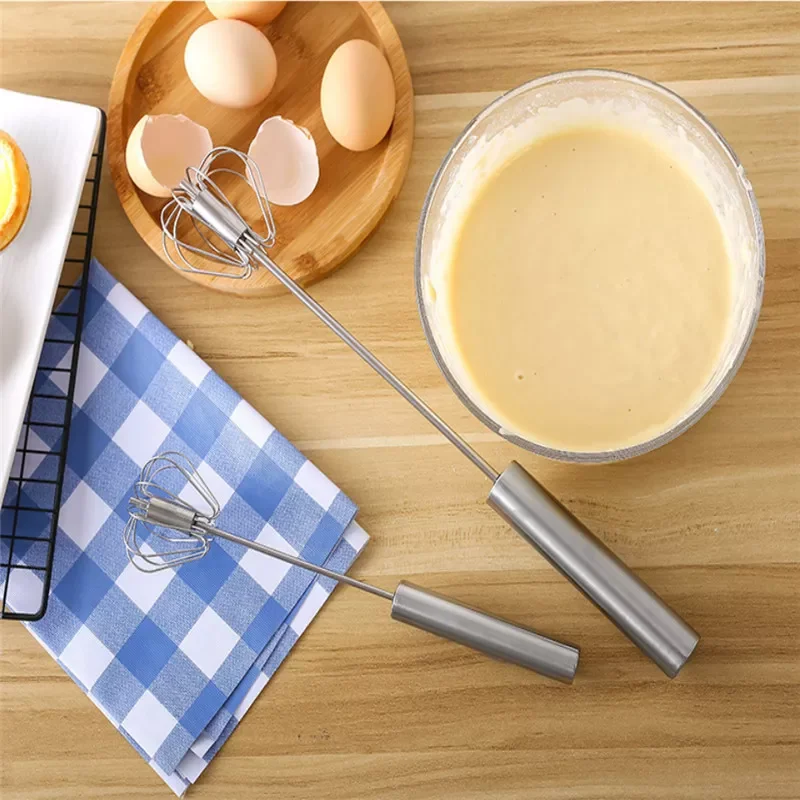 

Kitchen Accessories Mixer Egg Beater Manual Self Turning Stainless Steel Whisk Hand Blender Egg Cream Stirring Kitchen Gadgets