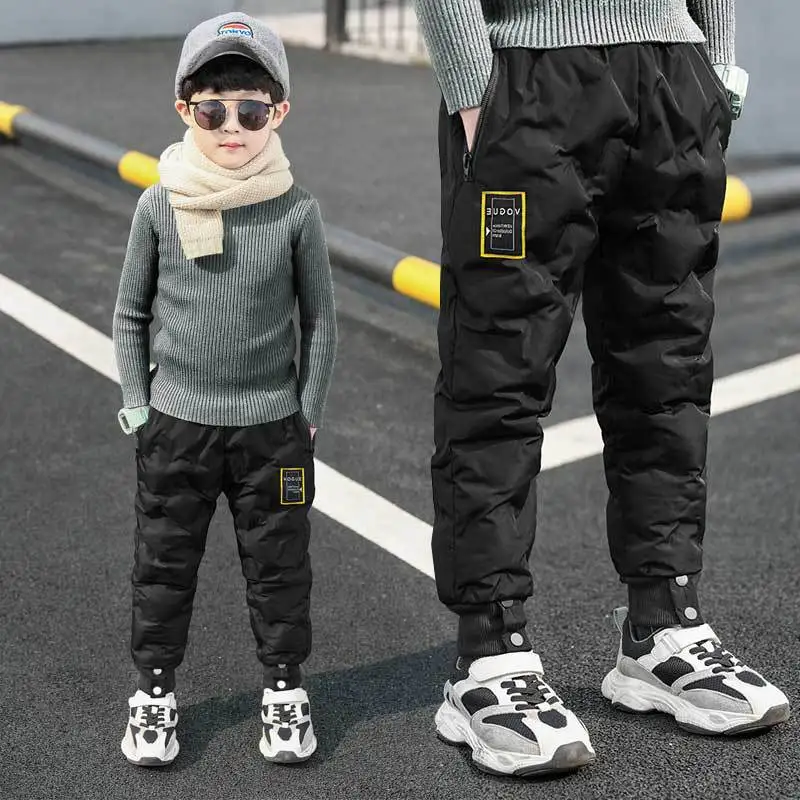 -30 degree kids fleece thickened pants for Boys winter trousers down cotton pants outer wear children's clothing 4-16 Years