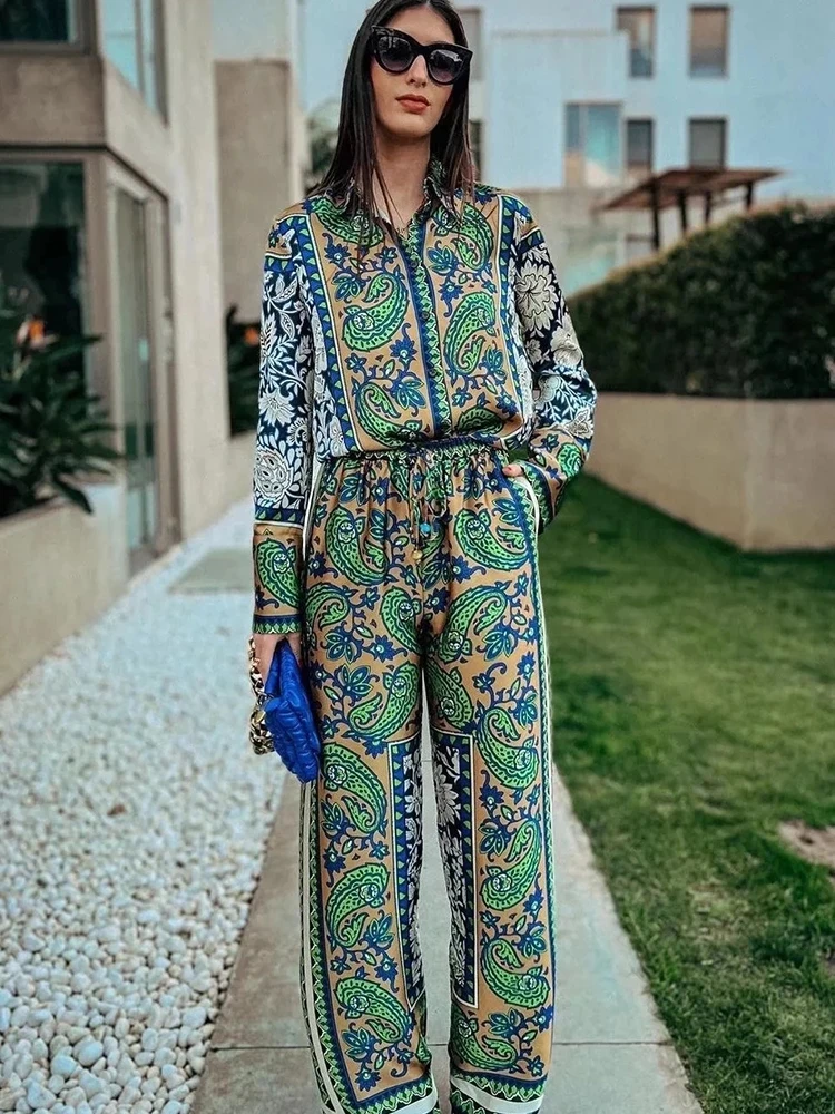 Fashion Women's Print Pajama Set 2 Pieces with Pants Spring Ladies Sleepwear Long Sleeve Pijama Women Can Be Wear Outside 2023