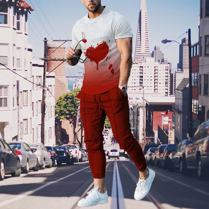 Summer Sport Suit For Man Trend 3D Print Tracksuit Casual Jogger Streetwear Short Sleeve Tshirt Long Pants 2 Piece Sets Outfits