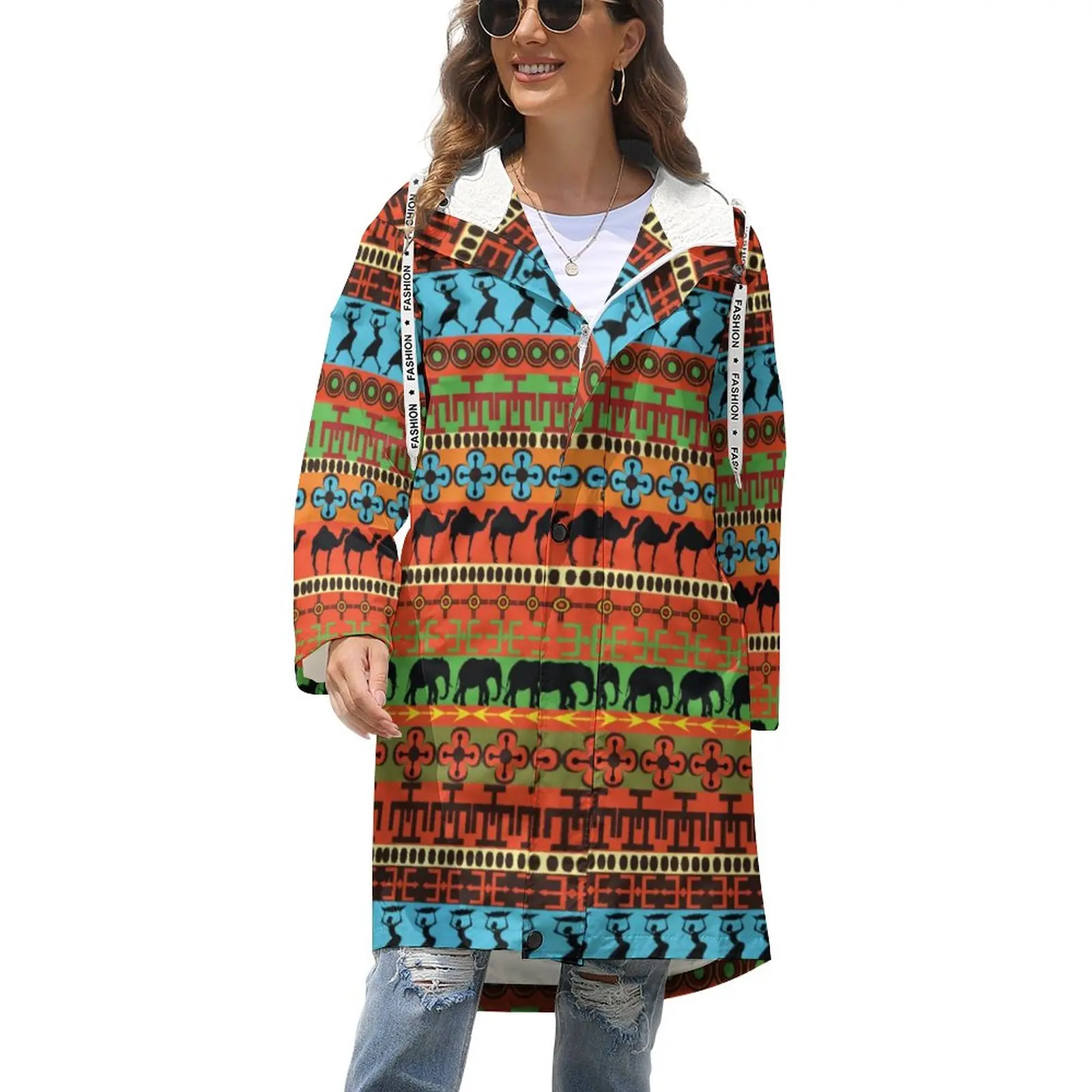 

Женское зимнее пальто с винтажным принтом, в африканском стиле