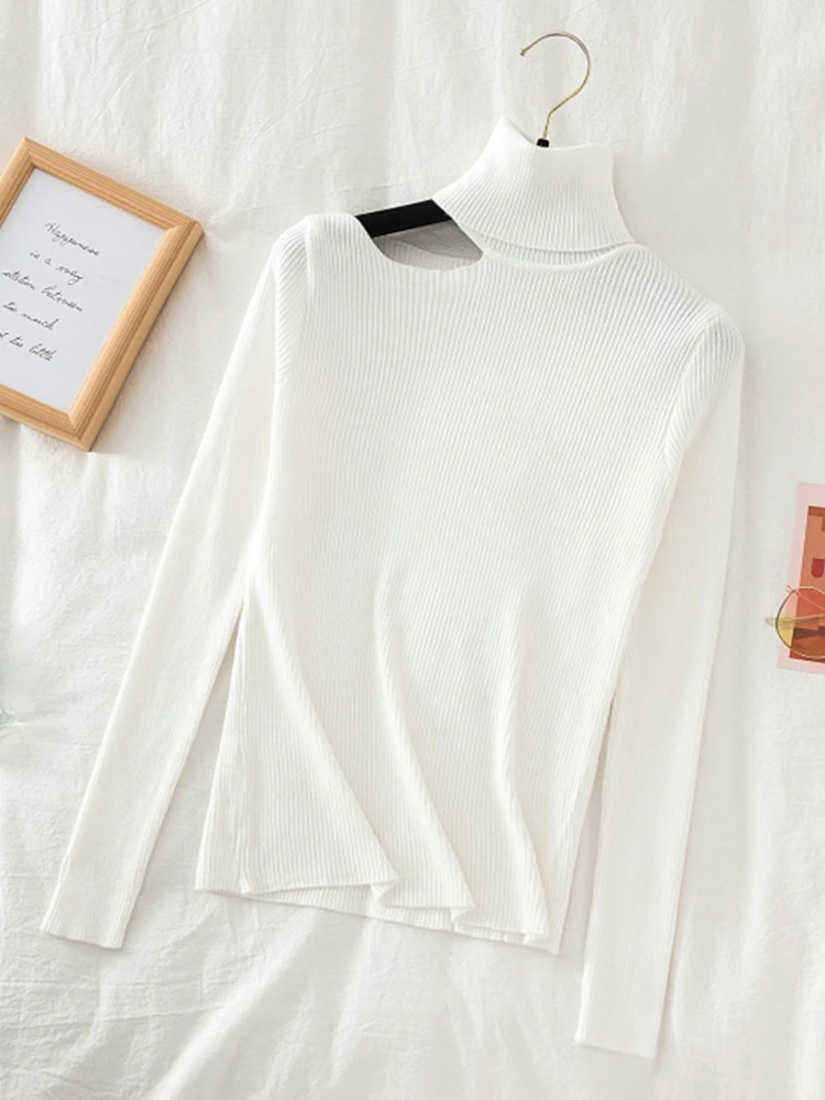 Женский пуловер с открытыми плечами AOSSVIAO вязаный свитер высоким воротником и