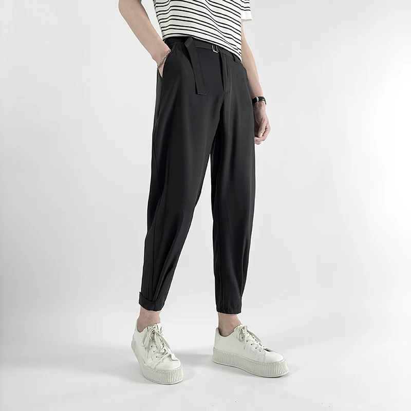 

Spring Summer New Men Pants With Belt Solid Color Loose Korean Fashion Harem Trousers Male Drape Casual Sweatpants Streetwear
