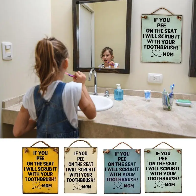 

Wooden Sign For Wall Funny Bathroom Sign Funny Art Sign English Warning Slogan ''If You Pee On The Seat I Will Scrub It With