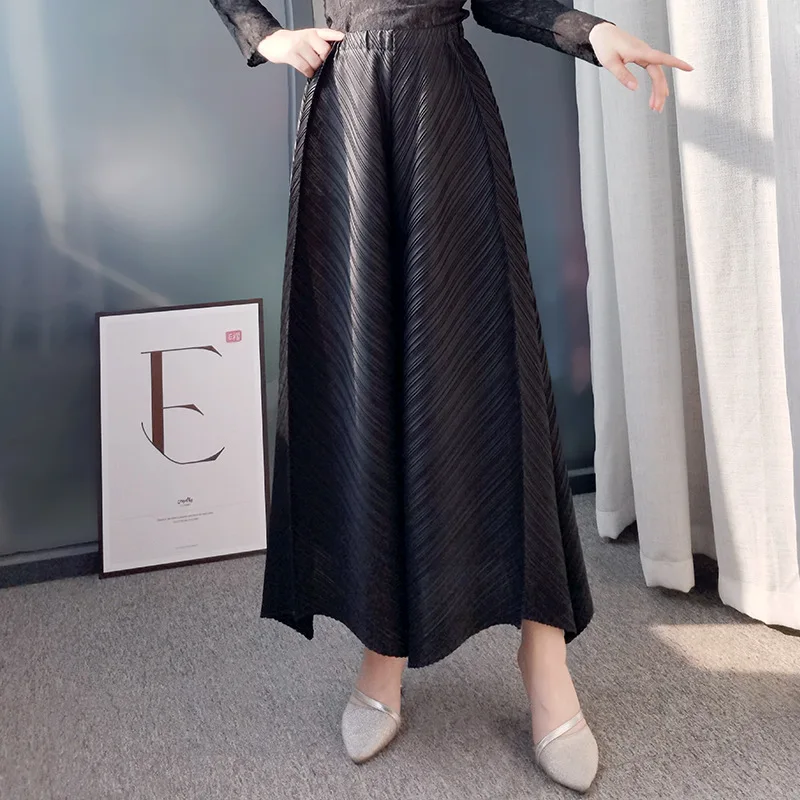 Miyake Pleated Fold Wide Leg Pants 2021 Autumn New Casual Korean Fashion Designer Aesthetic Clothing