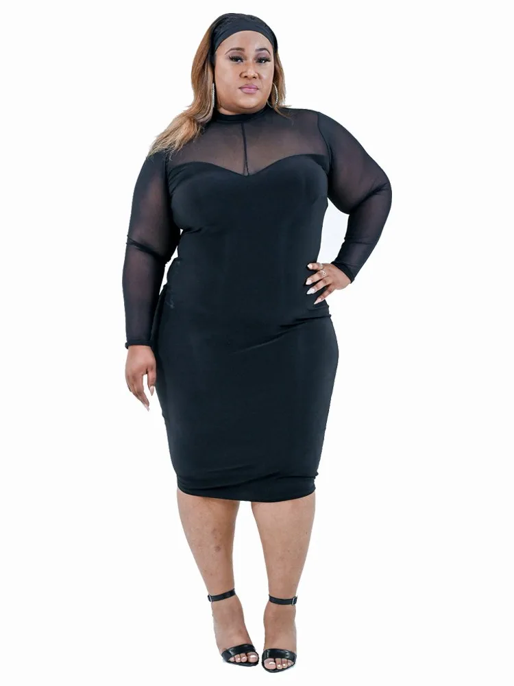 

African Dresses For Women Full Sleeve Knee Length Africa Kanga Clothing Summer New Mesh Splice Skinny Sexy African Dress Vestido