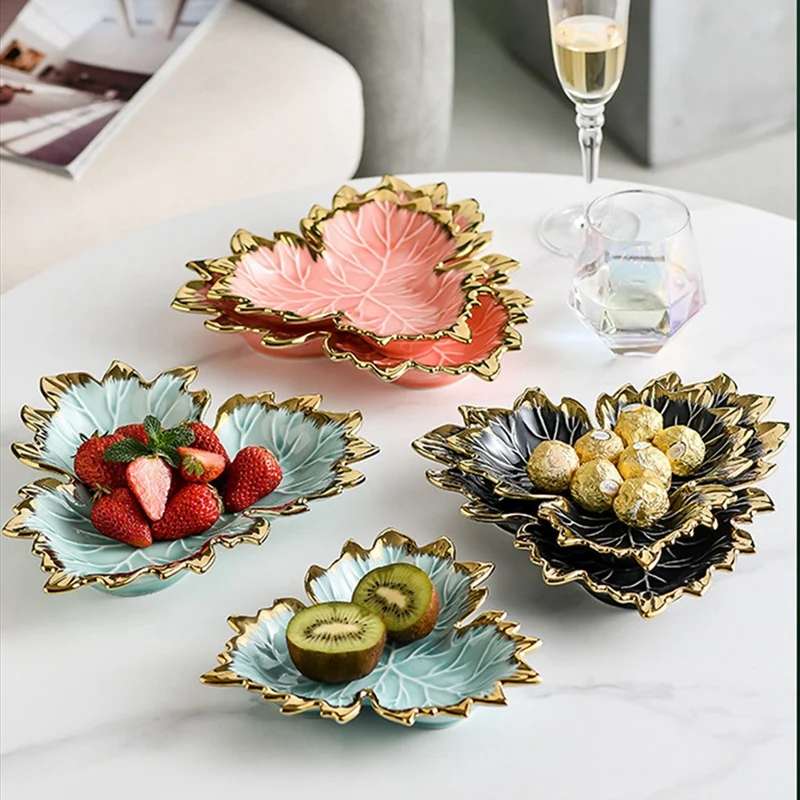

Phnom Penh Maple Leaf Plate Ceramic Jewelry Storage Serving Tray Cake Dessert Dish Organizer Living Room Tableware