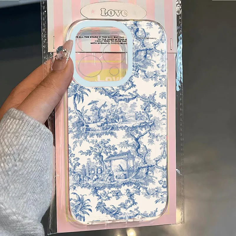 Фото Чехол для Xiaomi 14T Pro Vintage Hand-Drawn Blue Floral Мягкие прозрачные чехлы для телефонов Xiaomi Mi 11 Lite 5G 14 13 12 13T 12T Cover №2