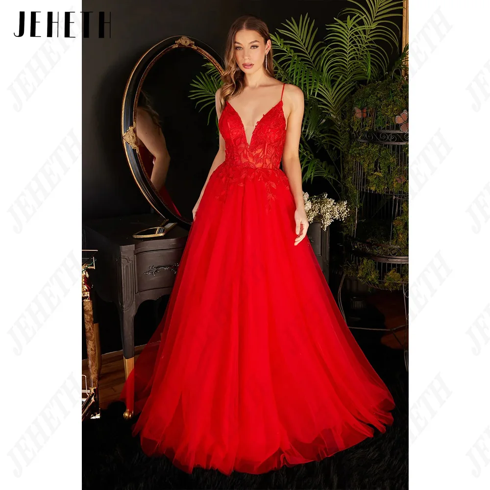 

JEHETH Modern Evening Dresses Spaghetti Straps Applique Party Dresses A-Line Tulle vestidos de fiesta elegantes para mujer 2023