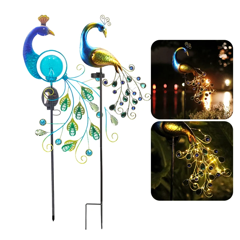

Solar Peacock Stake Lamp Last Up To 8H Metal Peacock Decor Light Iron Art Garden Decoration Light Automatic On/Off for Park Lawn