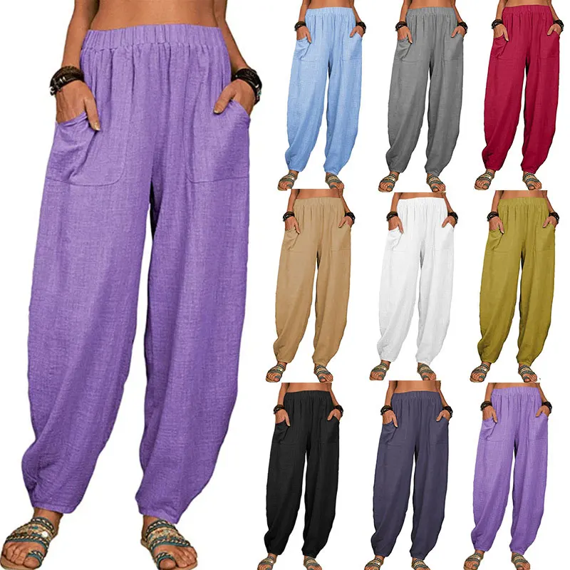 Брюки-султанки женские из хлопка и льна повседневные винтажные широкие штаны с