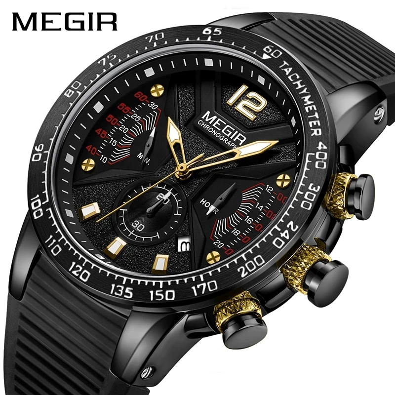 

MEGIR Mode Herren Uhren Top Brand Luxus Silikon Strap Chronograph Quarzuhr Männer Casual Wasserdichte Sport Uhr Reloje