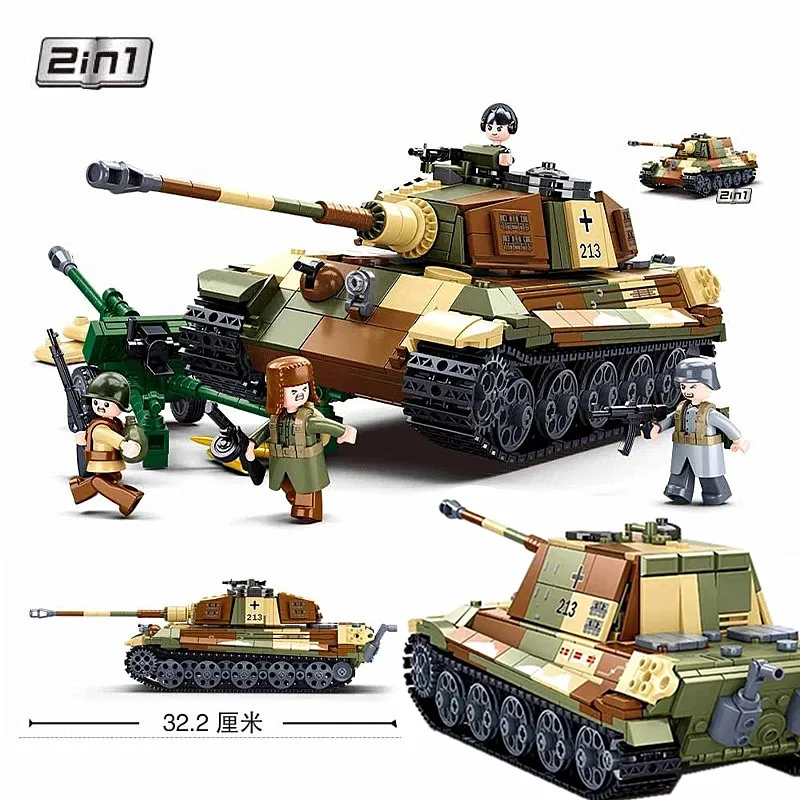 

WW2 King Tiger Heavy Tanks Building Block Classics Model Kit Military War Weapon Mini Soldiers Figures Bricks Toy Kids Boy Gifts
