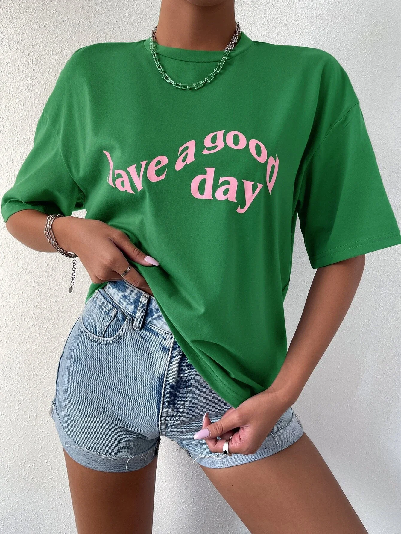

Slogan Graphic Drop Shoulder Tee