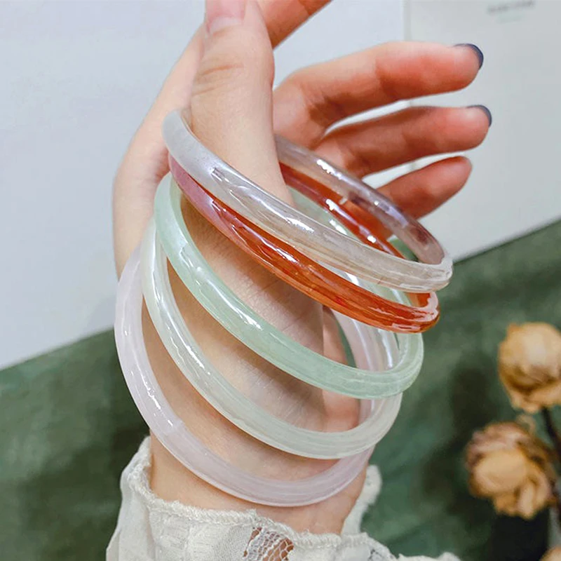 

Glass Imitation Jade Bracelet Jingle Bangle Girl Women Fashion Jewelry Accessories No Fading Thin Strip Bracelets 62mm Best Gift