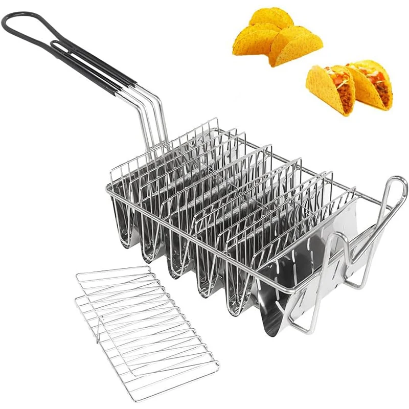 

4/6 Grids Stainless Steel Tortilla Fry Basket, Kitchen Fried Cooking Taco French Fries Basket for Deep Fat Fryer Squarec Basket