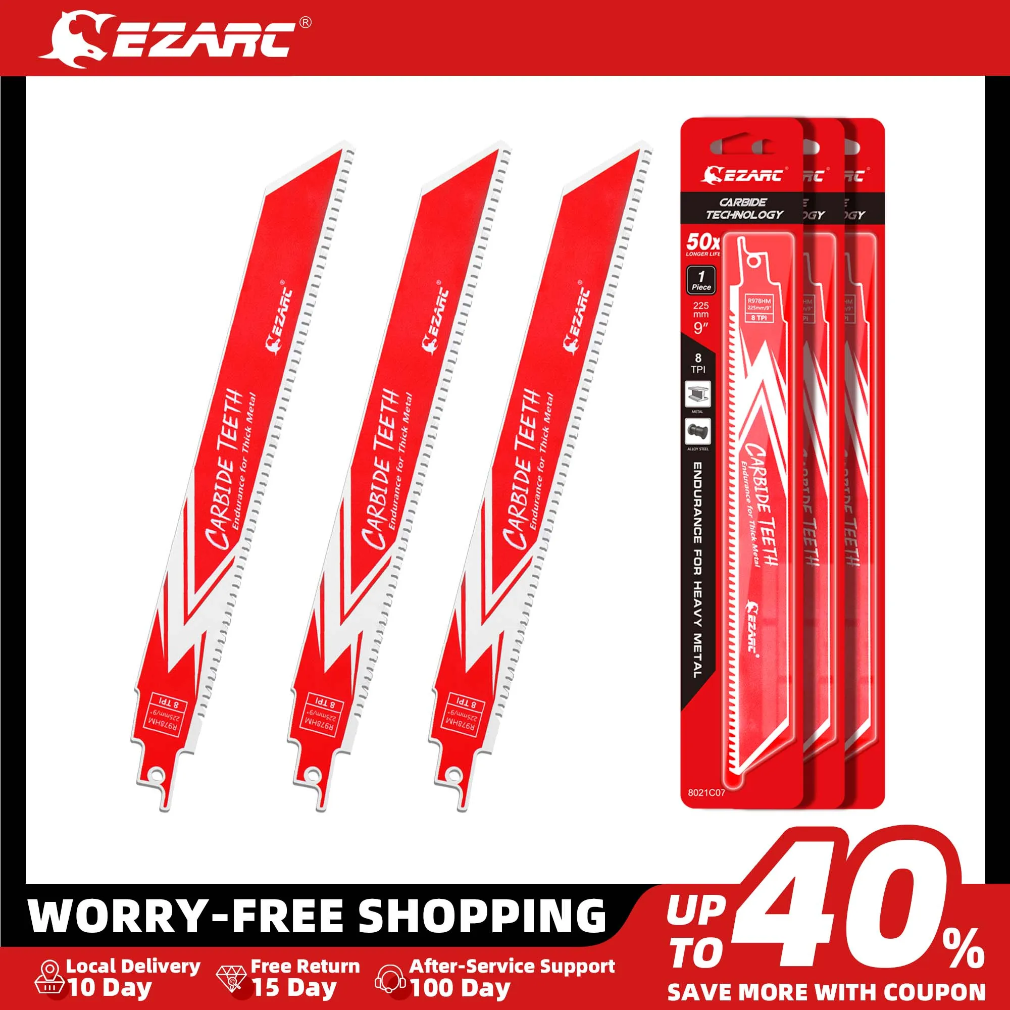 Твердосплавное лезвие для сабельной пилы EZARC 225 мм (9 дюймов) R978HM выносливость для толстого металла, чугуна, легированной стали 8TPI 1/2/3 шт.