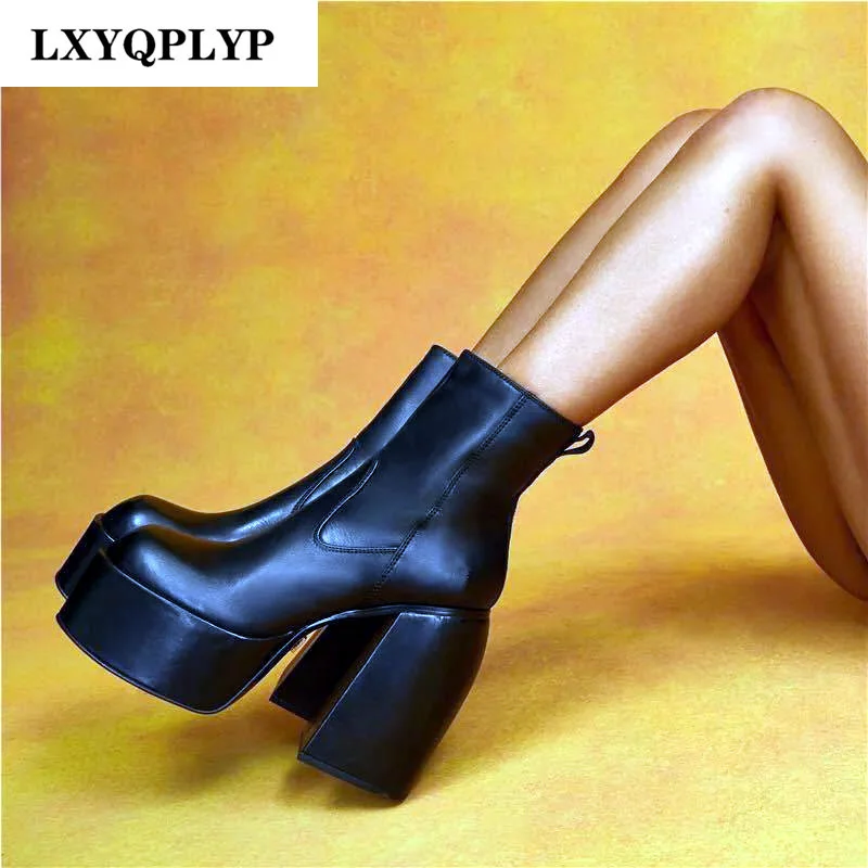 

Square Toe Boots Women's Thick Heel Platform Nightclub Party European and American Fashion Boots High-top Knight Boots Women