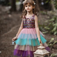girls princess dress fluffy princess dress color childrens dress sixty one sequins thousand layer contrasting mesh costumes