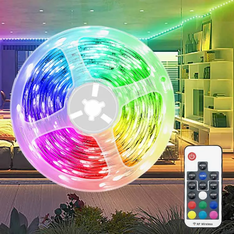 Светодиодная лента 5050 RGB SMD светильник DC 5 В, не водонепроницаемая, 18 светодиодов/м, с адаптером для пульта дистанционного управления 0,5-10 м, для спальни, гостиной, кухни
