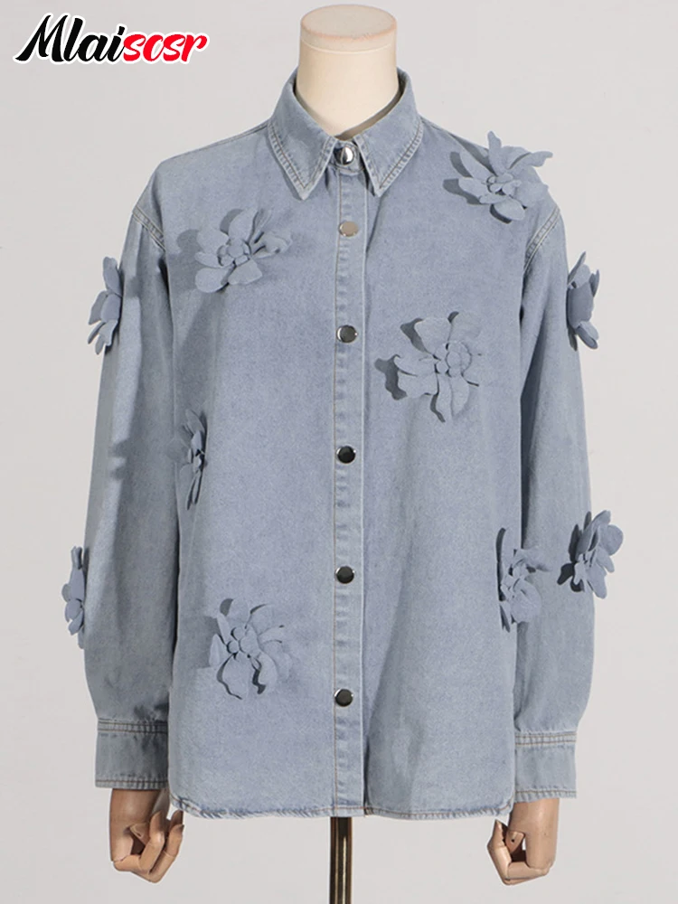 Женская джинсовая куртка Mlaiscsr голубая рубашка с длинными рукавами и лацканами 3D