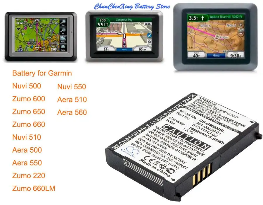 

Cameron Sino 1880mAh Battery 010-11143-00 for Garmin Aera 500, 510, 550, 560, Nuvi 500/510/550, Zumo 220/600/650/660, 660LM