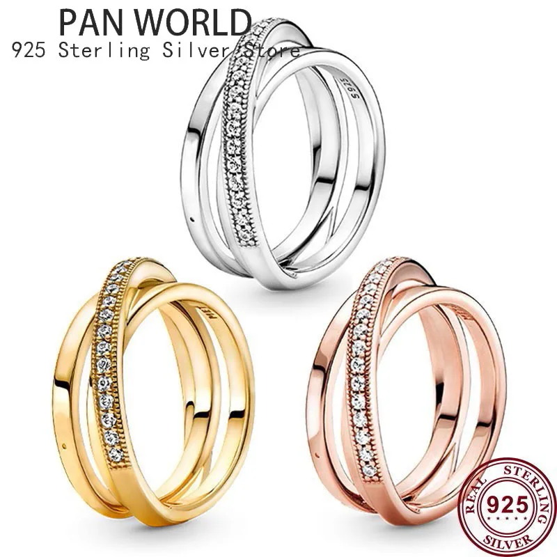 

925 Sterling Silver New Inlaid Three Ring Interwoven Women's Pan Ring Is Suitable For Wedding Gifts, Couples Charm Jewelry